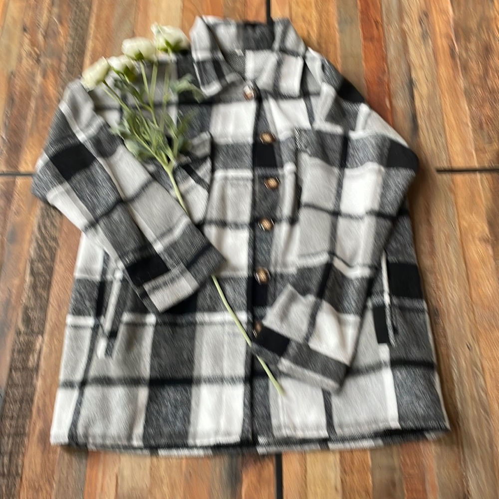 Shacket time!  Black and white plaid shacket